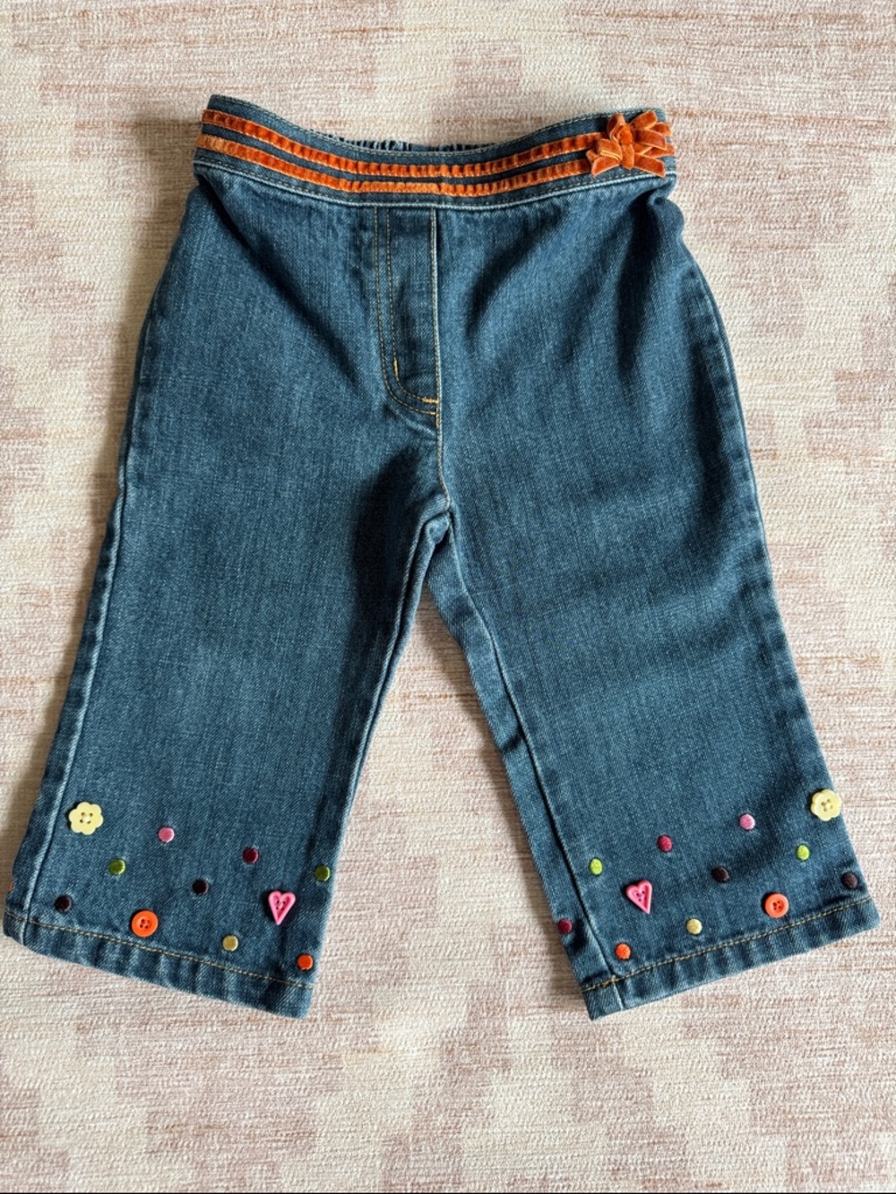 Gymboree Blue Denim Jeans with Orange Waist Trim and Button Details size 18-24M